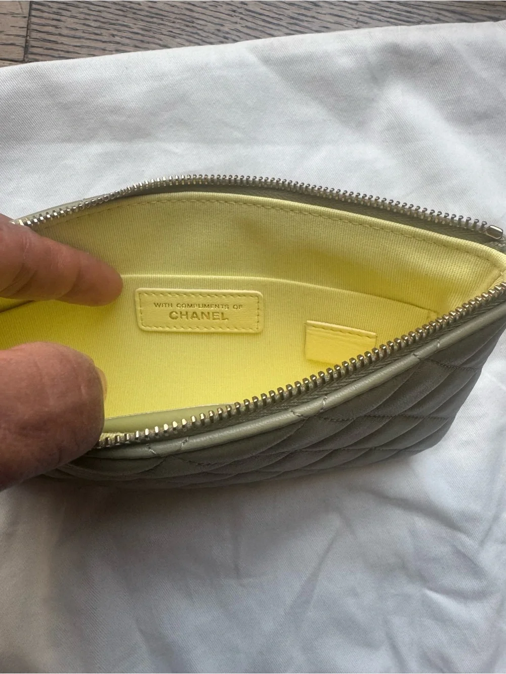 CHANEL Quilted Olive Green Leather Zip Wristlet Pouch